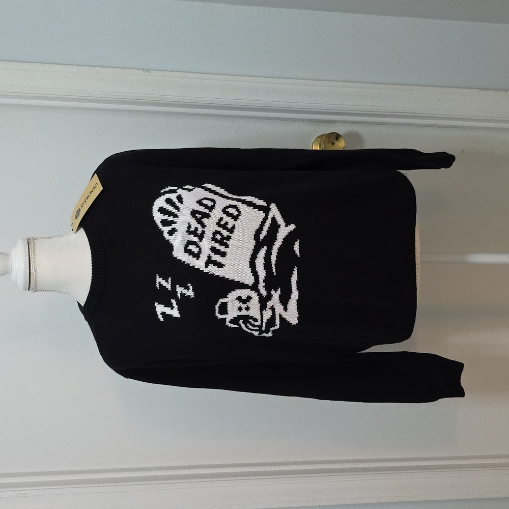 NWT Dead Tired Coffee Knit Tombstone Unique Halloween Sweater